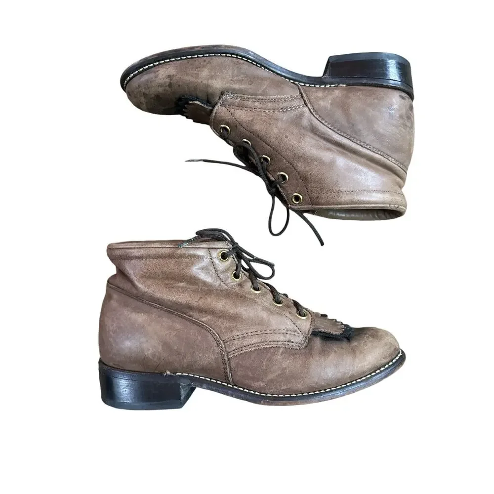 Vintage Women’s Laredo Brown Lace Up Kiltie Western Ankle Booties Size 7.5